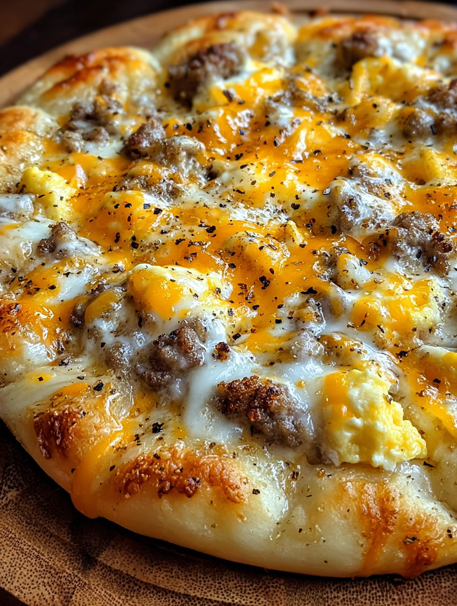 A pizza with sausage and cheese on top.