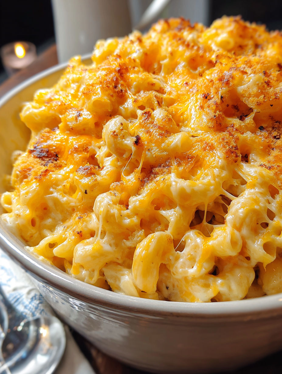 A bowl of mac and cheese.