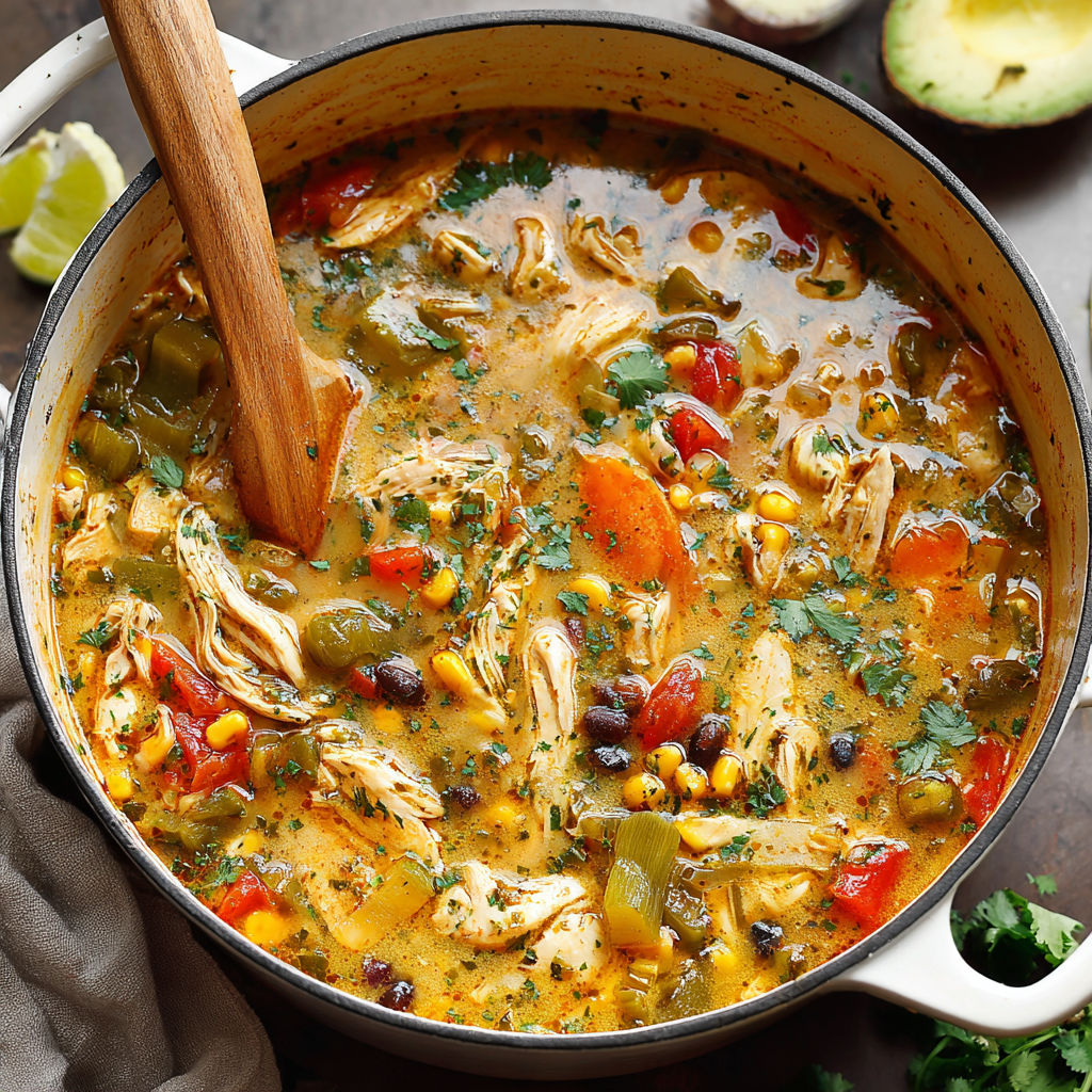 A bowl of chicken and vegetable soup.