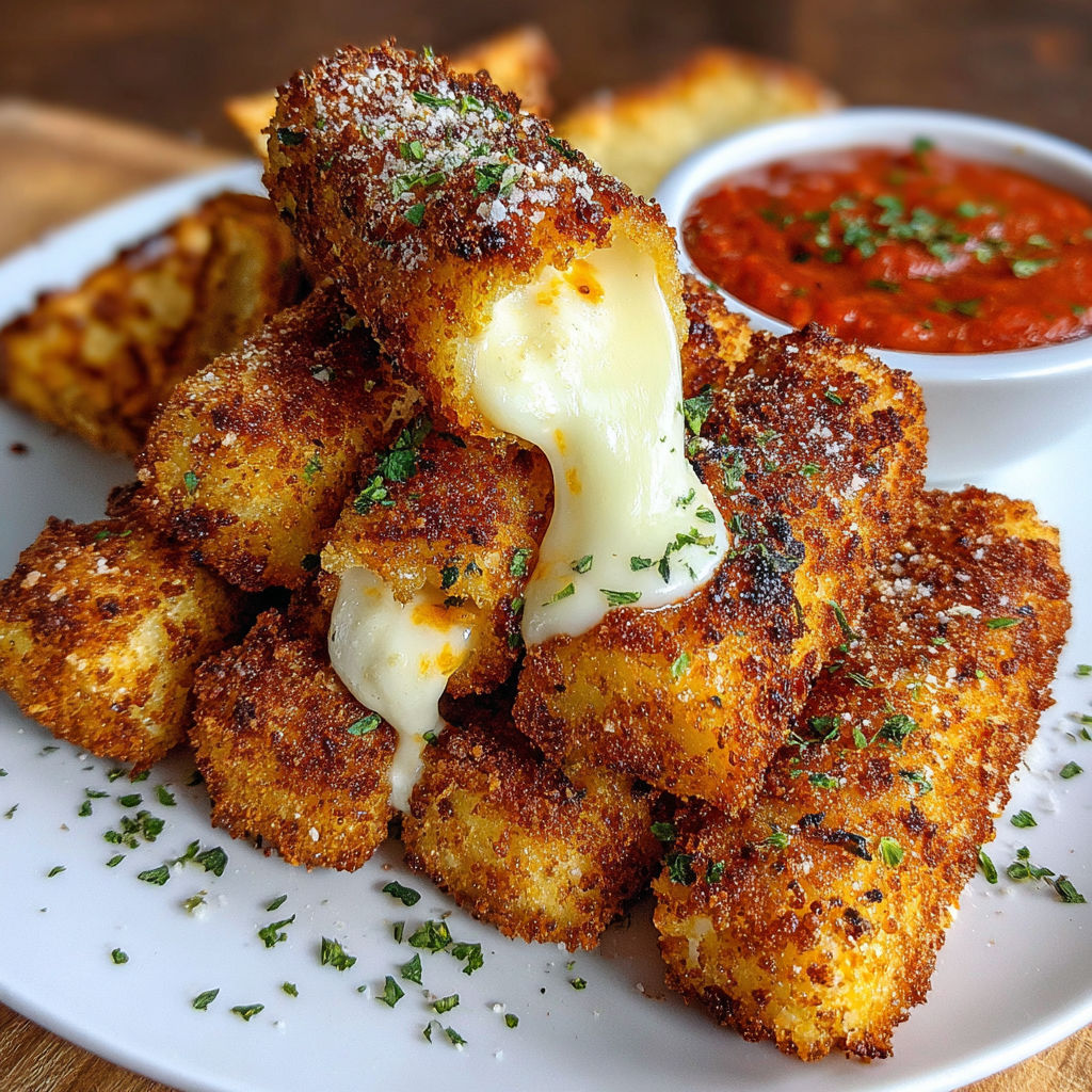 A plate of Nashville Hot Mozzarella Sticks.