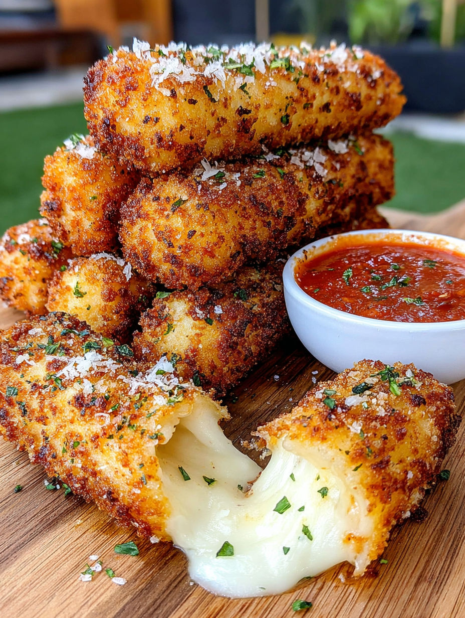 Nashville Hot Mozzarella Sticks with marinara sauce.