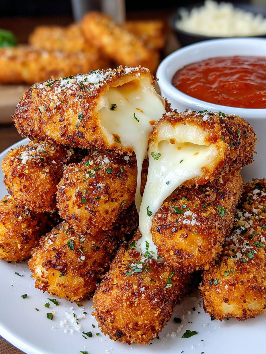 Nashville Hot Mozzarella Sticks with marinara sauce.