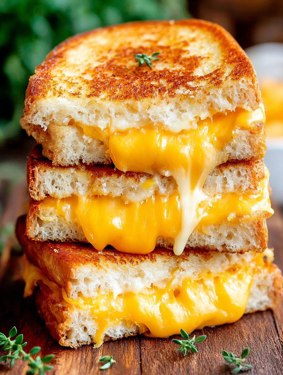 A stack of grilled cheese sandwiches.