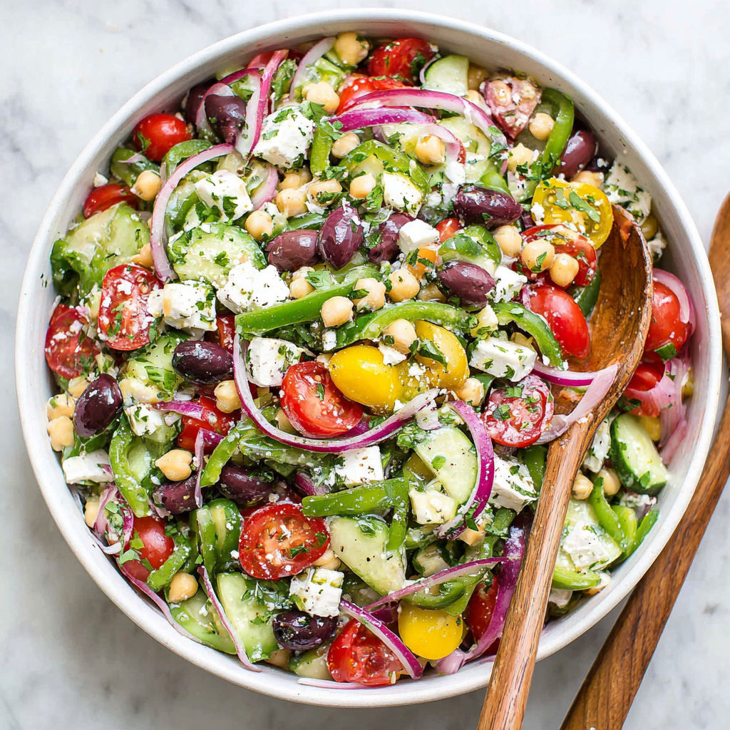 A large bowl of Greek salad.