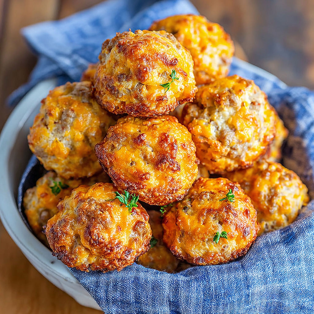 A bowl of Cheddar Bay Sausage Balls.