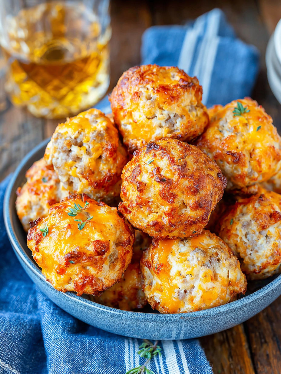 A bowl of Cheddar Bay Sausage Balls.