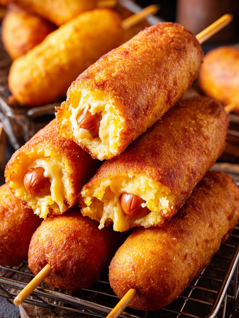 A delicious homemade corn dog.