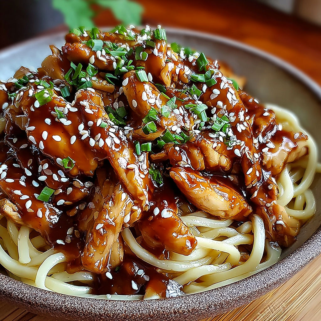 A bowl of chicken teriyaki noodles.