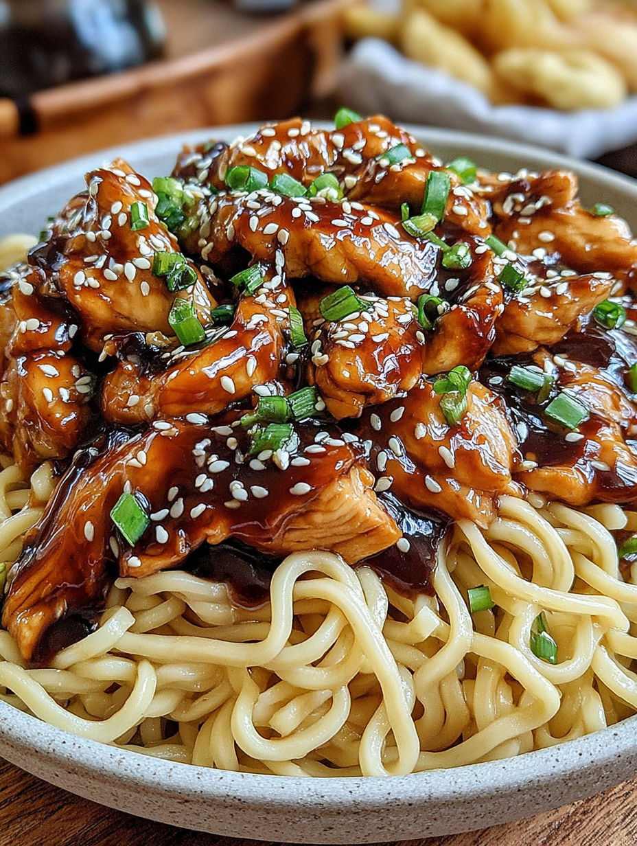A bowl of chicken teriyaki noodles.