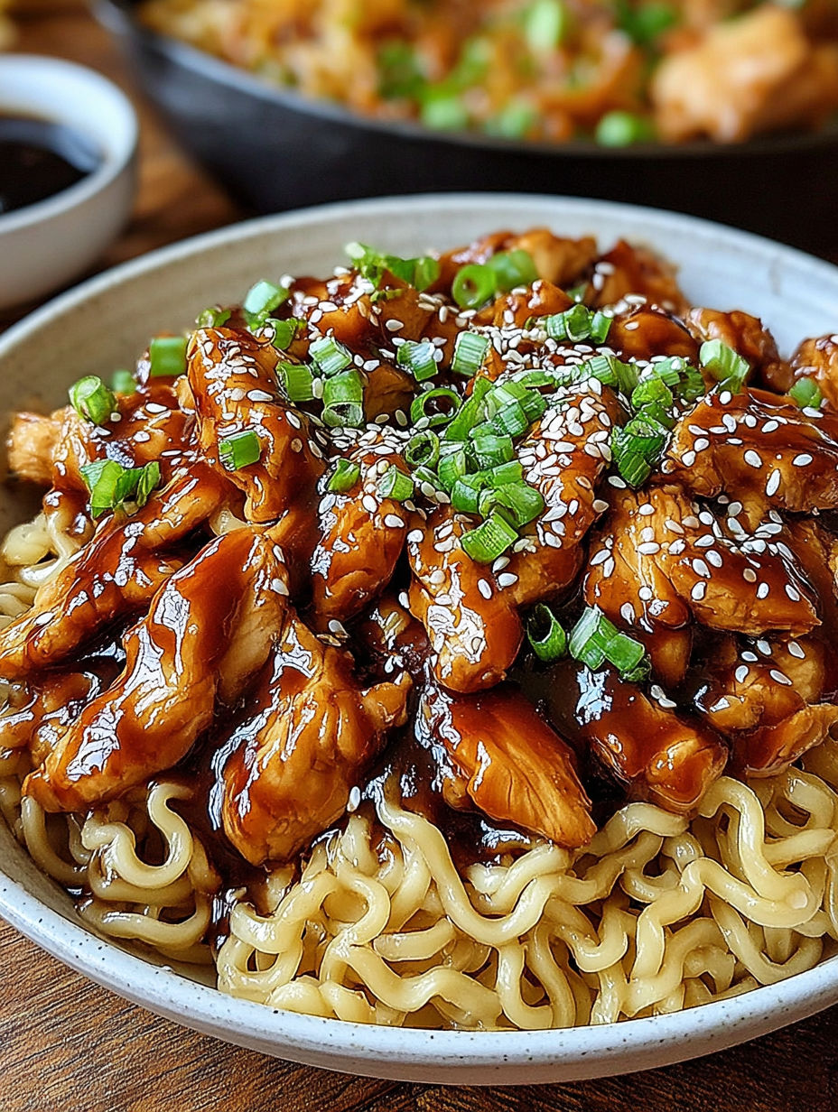 A bowl of chicken teriyaki noodles.