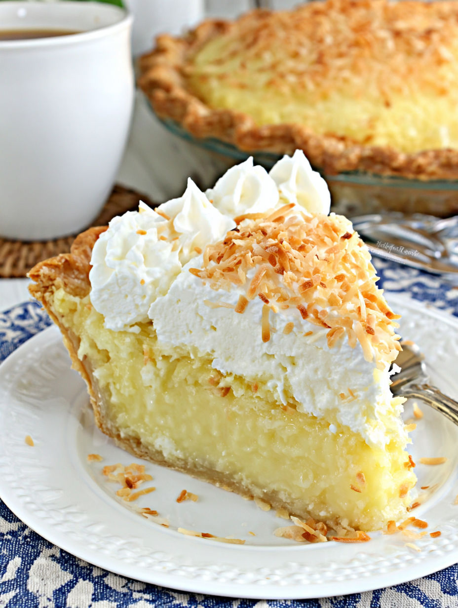 A slice of Grandma's Homemade Coconut Cream Pie.