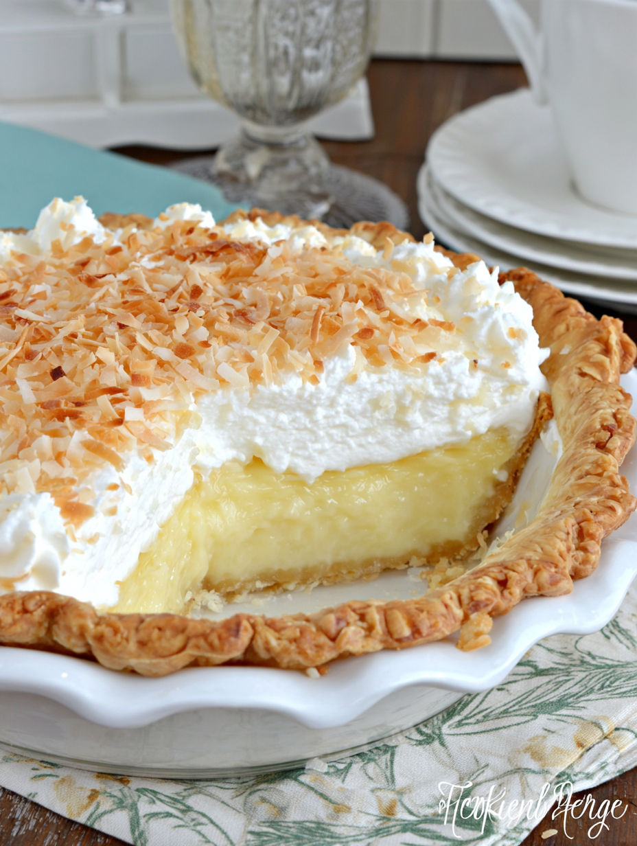 A slice of Grandma's homemade coconut cream pie.