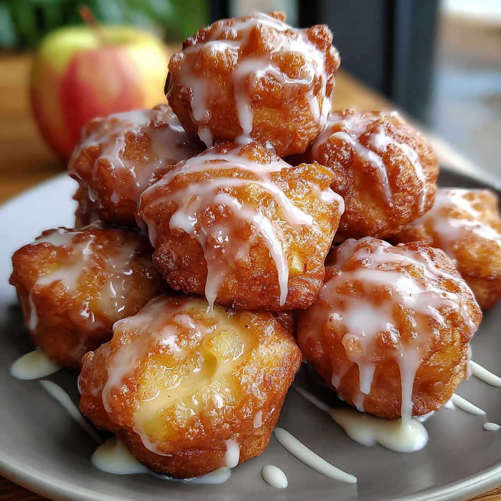 A stack of cinnamon glazed apple fritters.