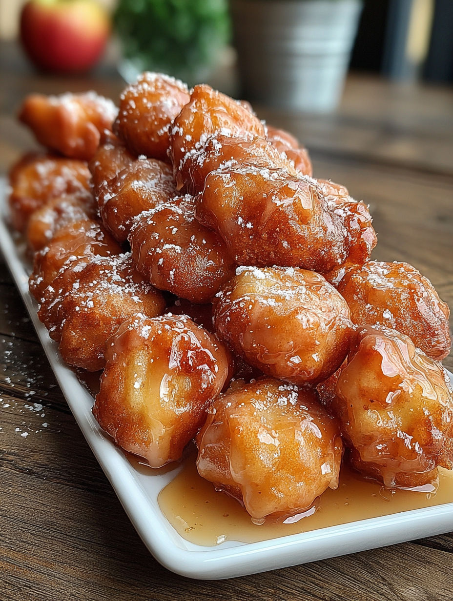 A plate of cinnamon glazed apple fritters.