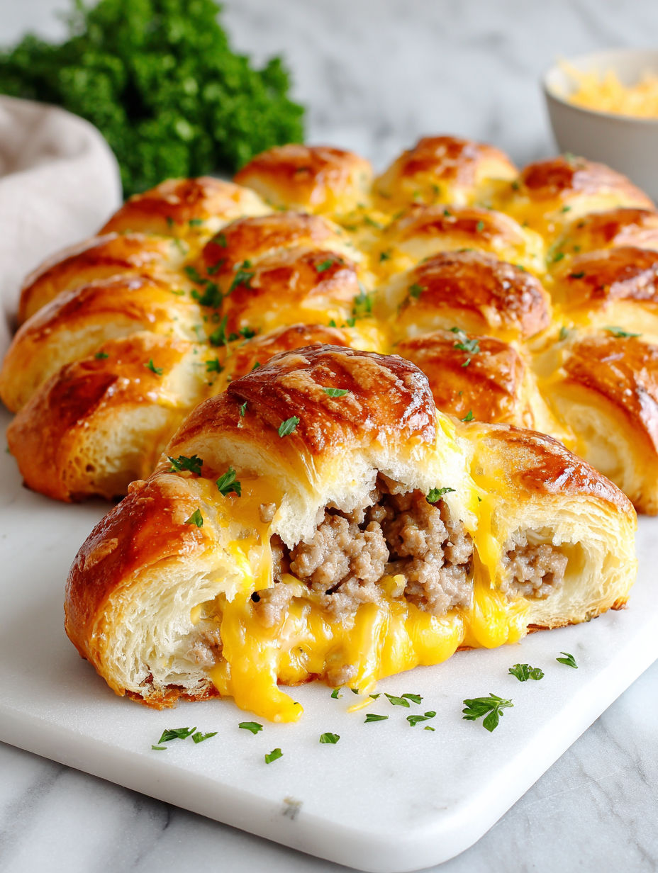 Sausage cheddar crescent rolls on a plate.