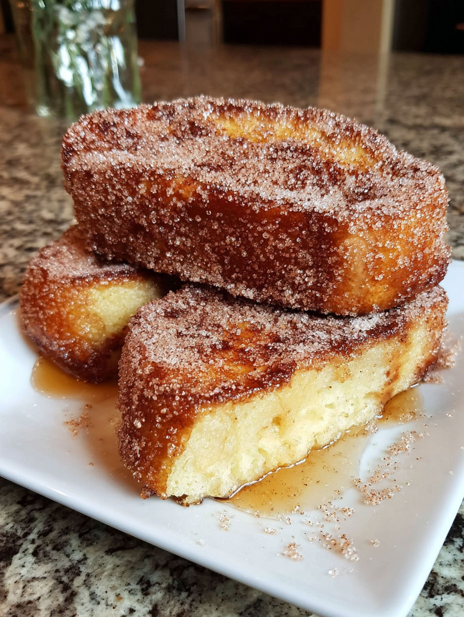 French toast with cinnamon sugar on a plate.