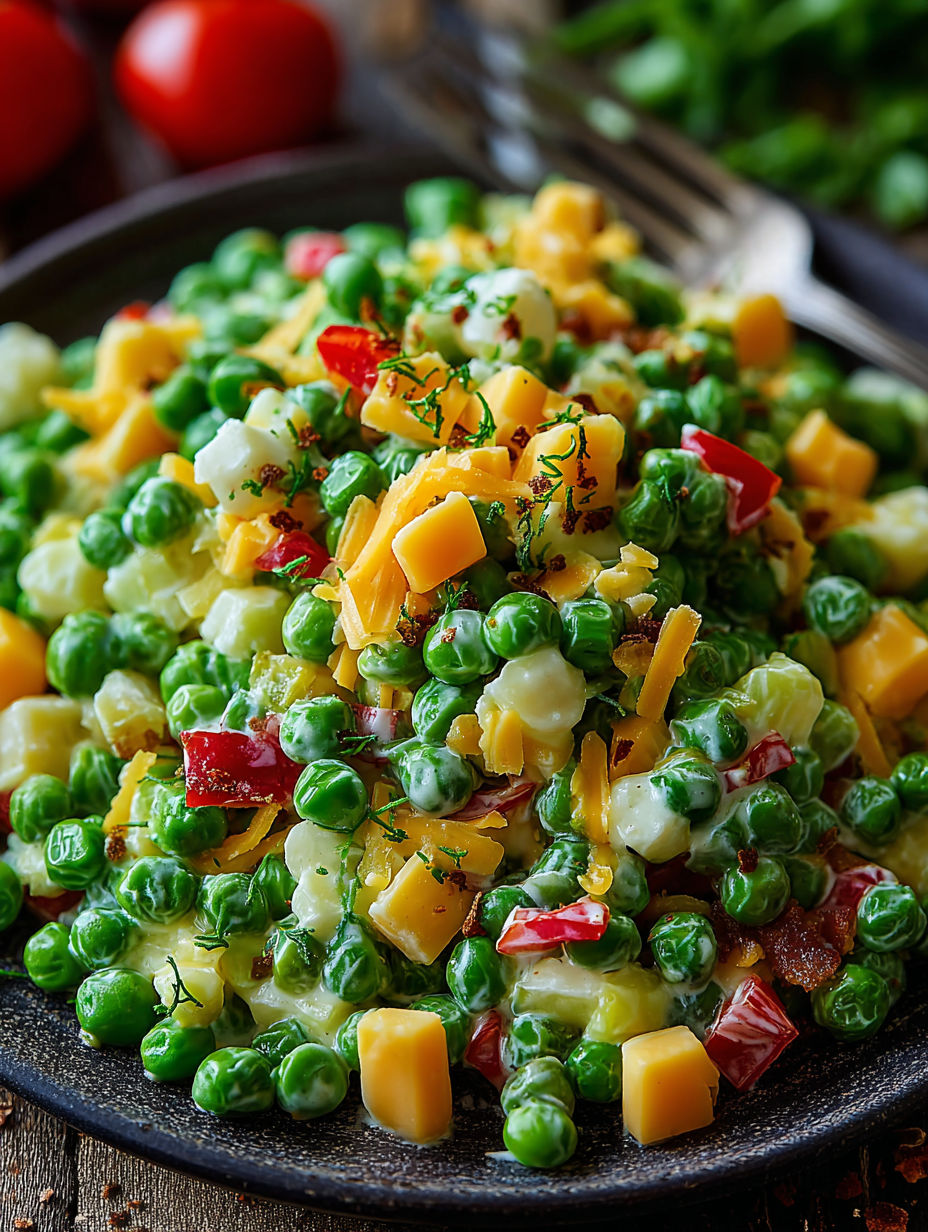 A delicious Irish pea salad with cheese and corn.
