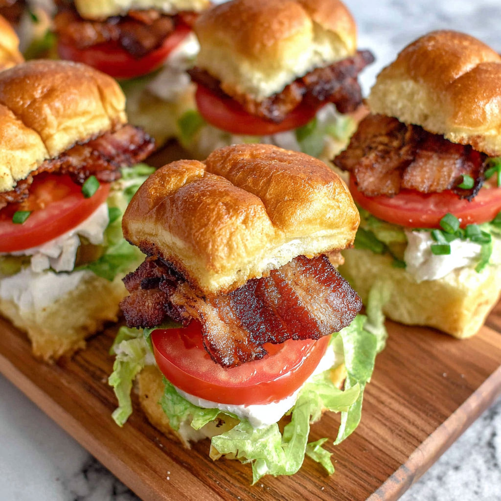 A wooden cutting board with a BLT sandwich on it.