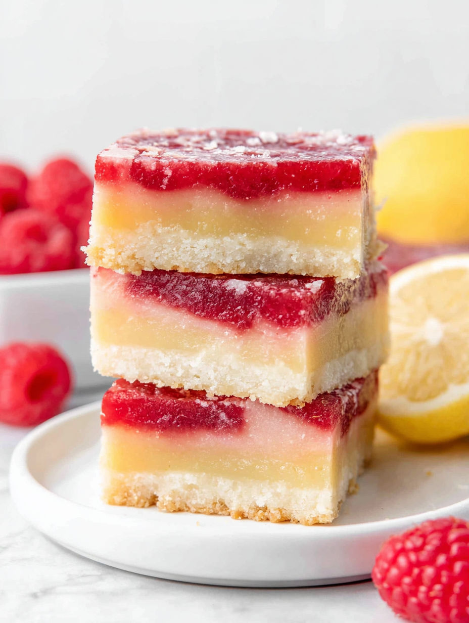 A stack of three cake slices with red and white icing.