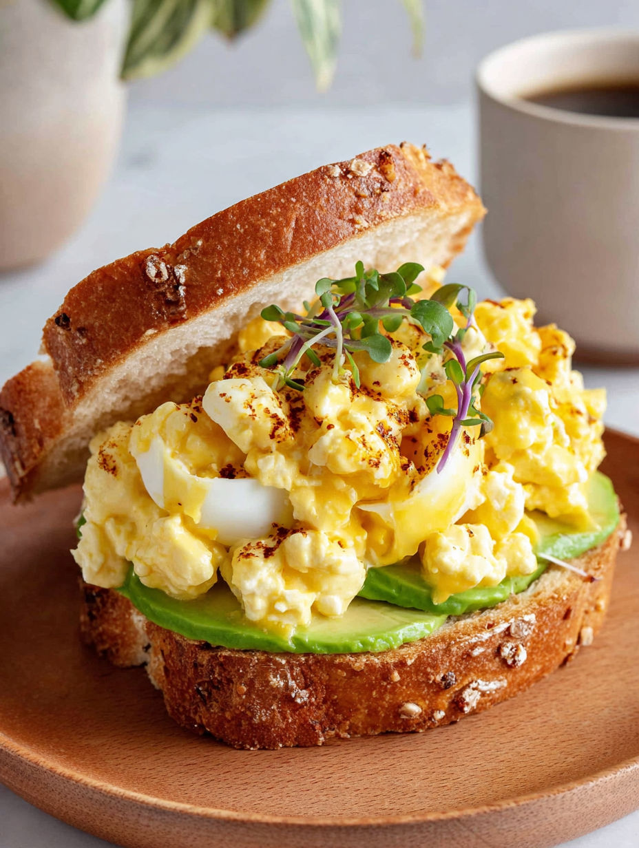 A sandwich with egg salad and cottage cheese.