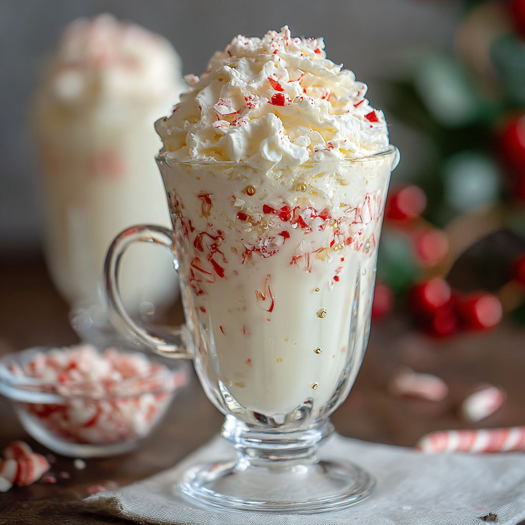 A glass of peppermint ice cream with candy canes.