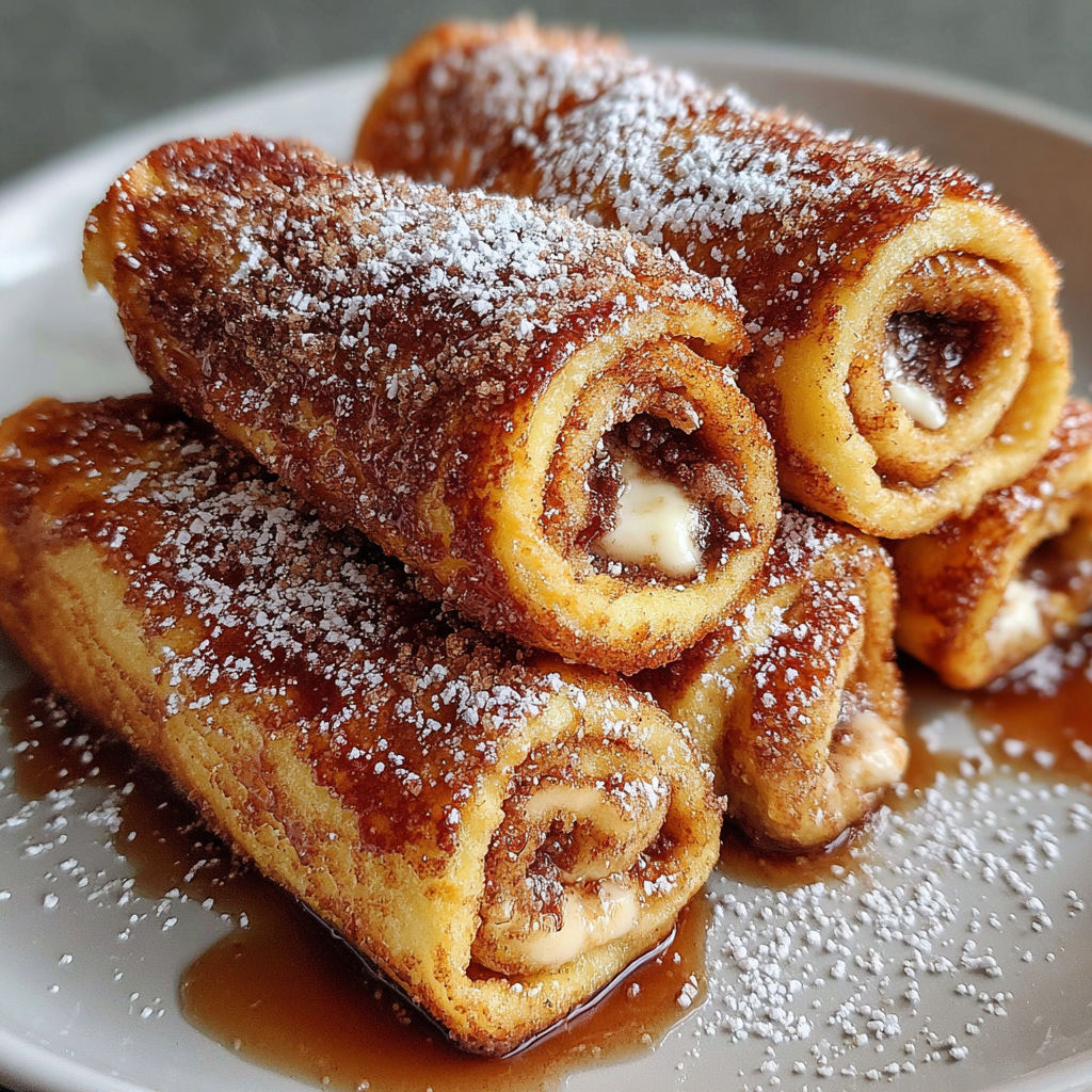 A plate of cinnamon french toast roll-ups.