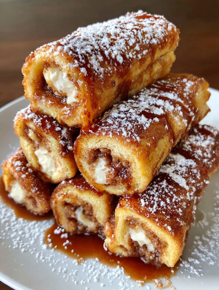 A stack of cinnamon french toast roll-ups.