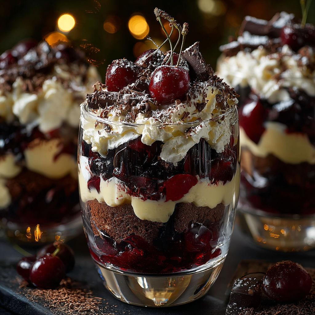 A glass of Black Forest Trifle for Christmas.