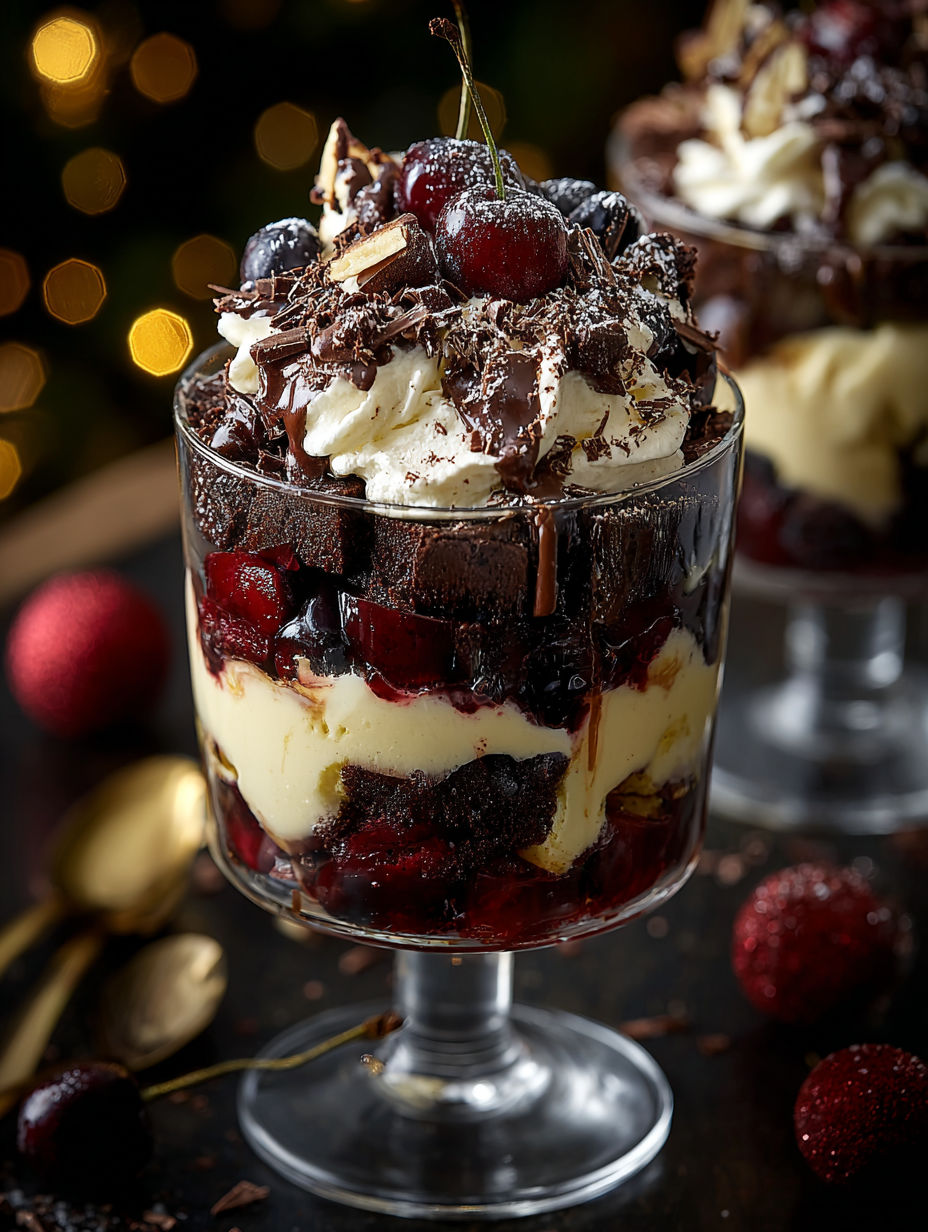 A glass of black forest trifle.