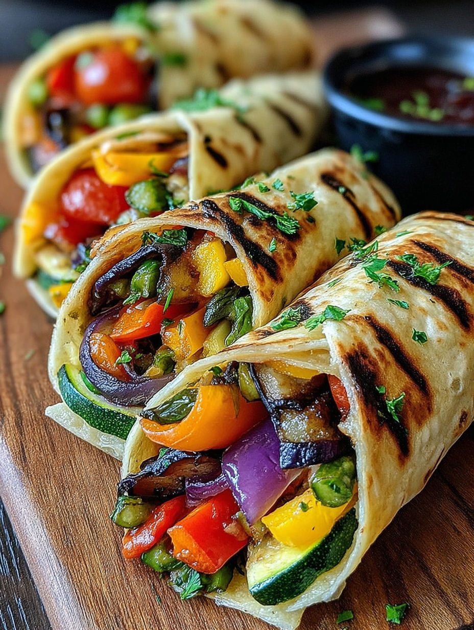 A close up of a food wrap with a variety of vegetables.