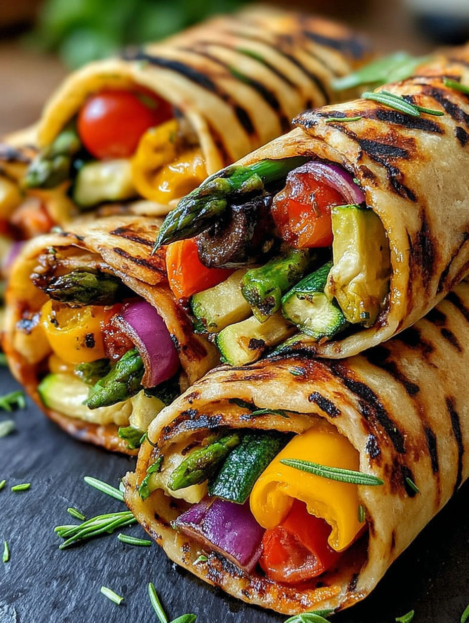 A vegetable wrap with a variety of vegetables including tomatoes, peppers, and onions.
