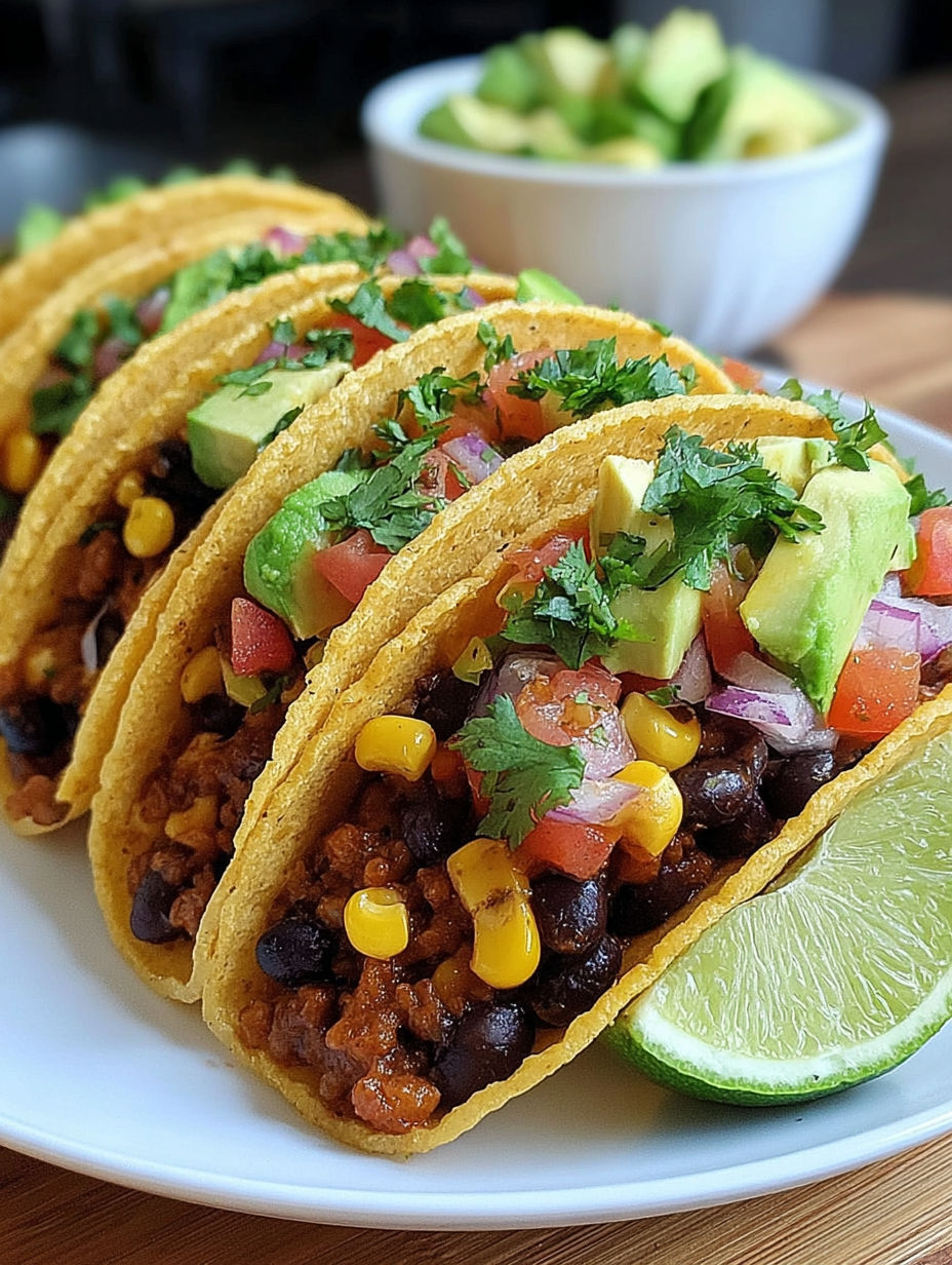 A plate of black bean and corn tacos.