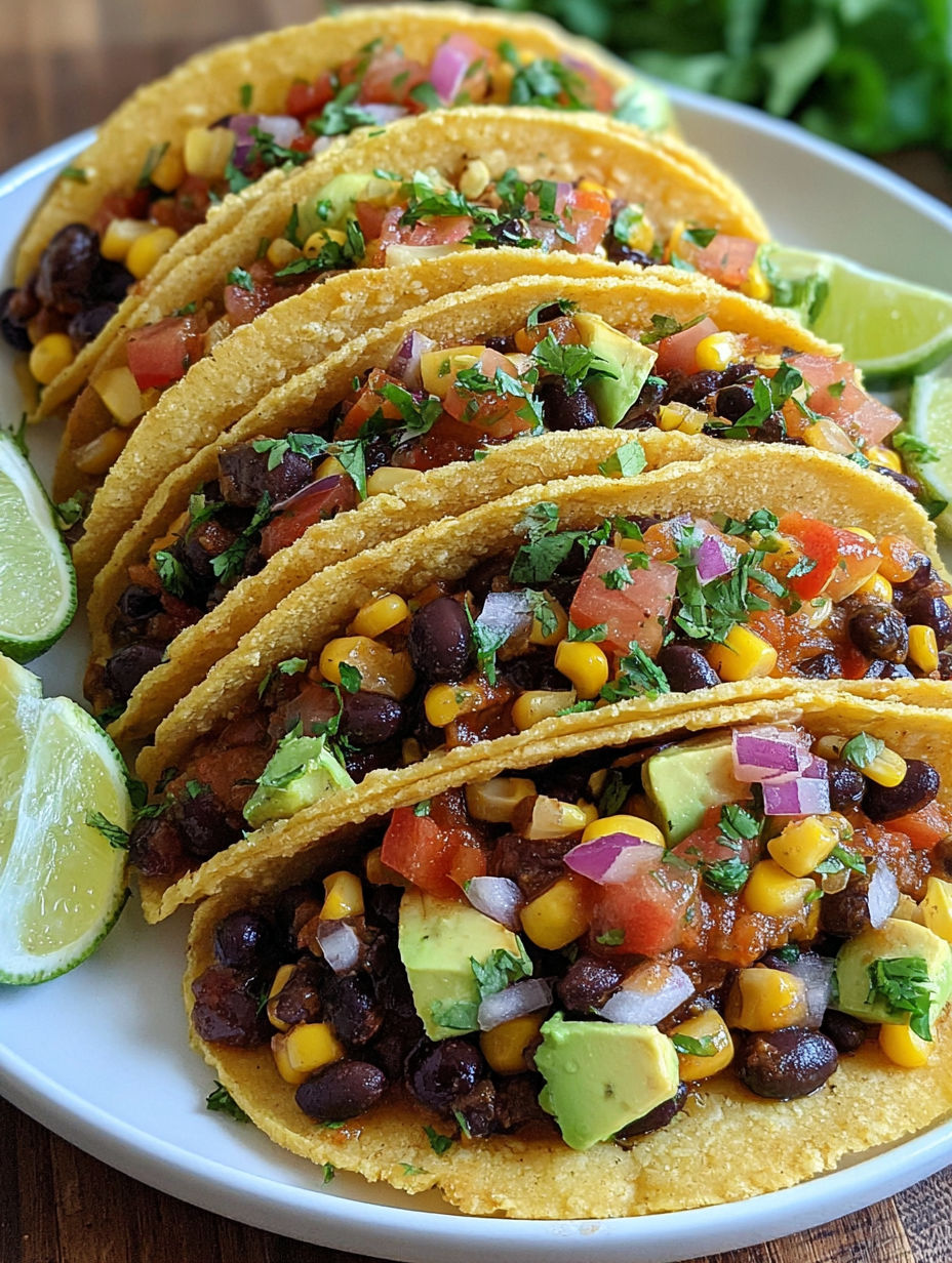 A plate of black bean and corn tacos.