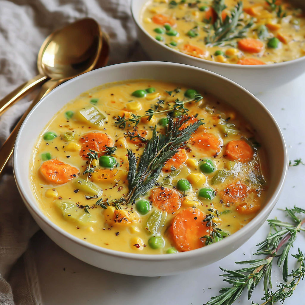 A bowl of soup with carrots and peas.