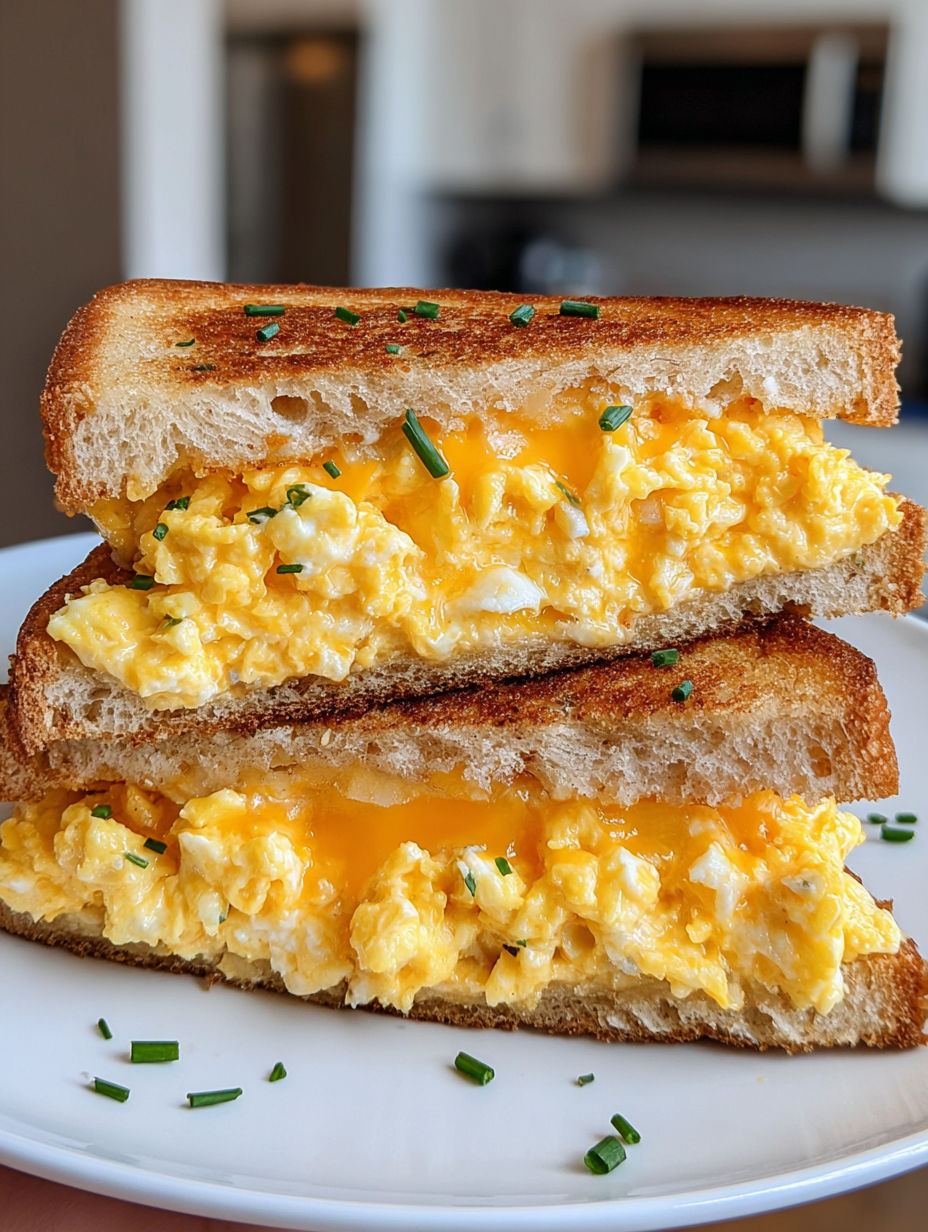 A sandwich with egg and cheese on toast.