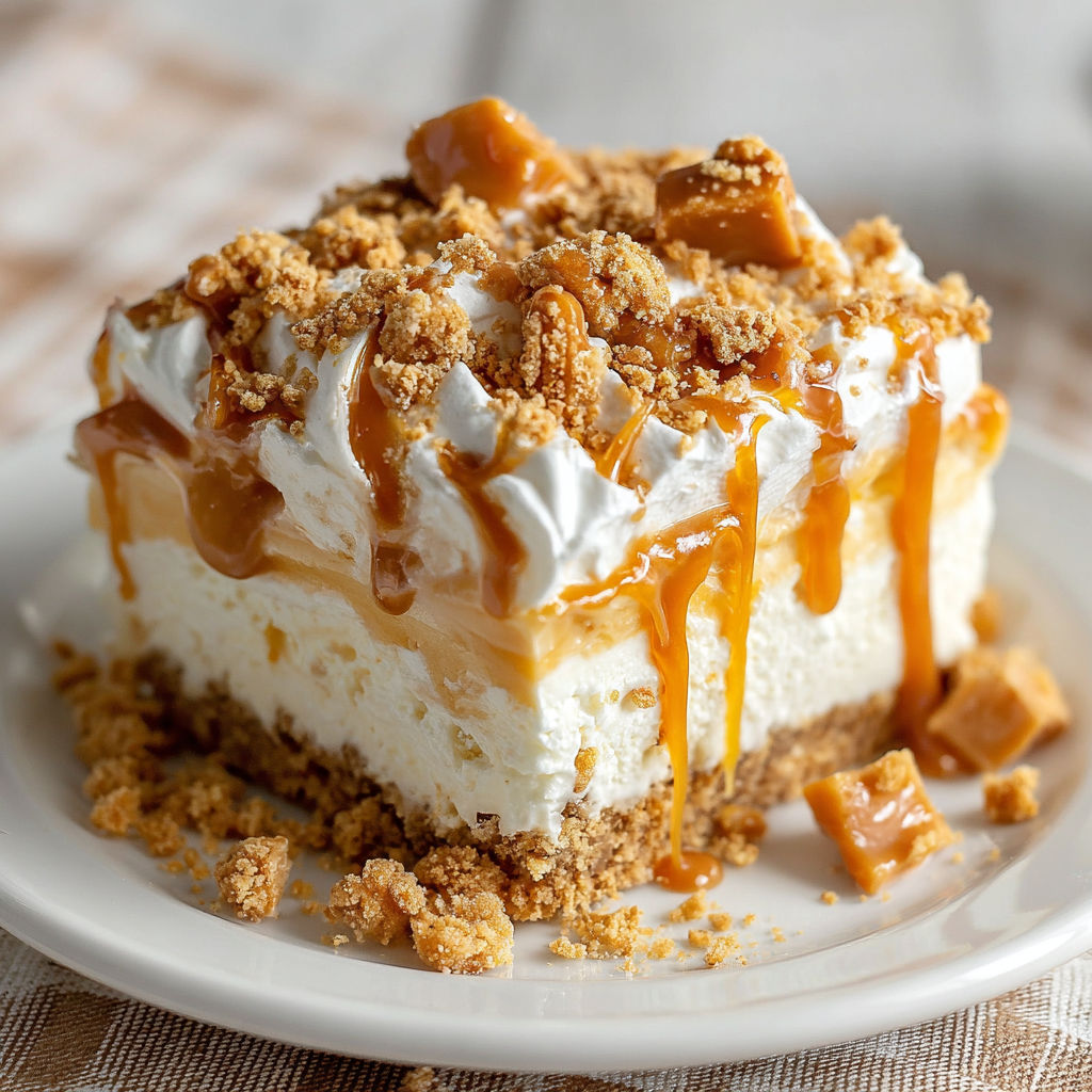 A slice of butterscotch delight on a plate.