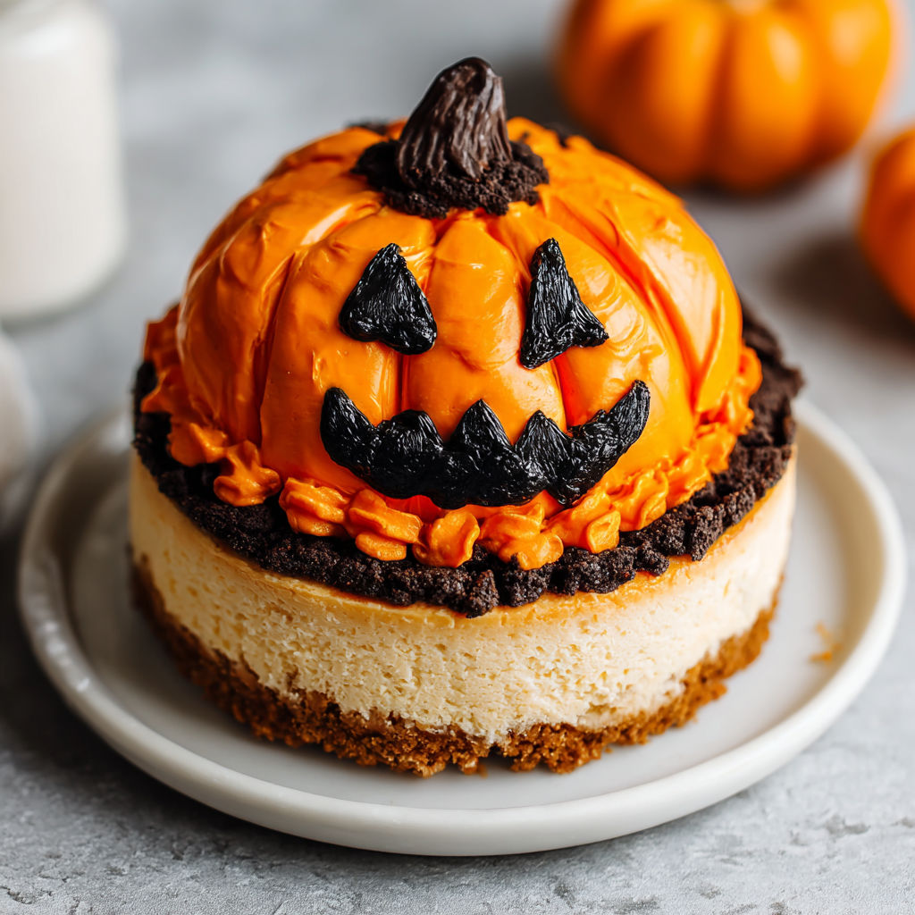 A slice of Jack-O'-Lantern cheesecake.