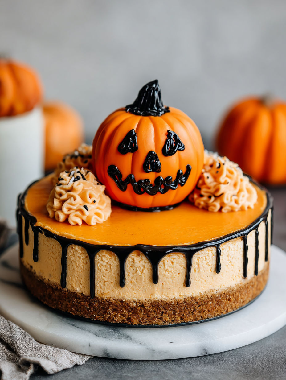 A cake with a pumpkin on top.