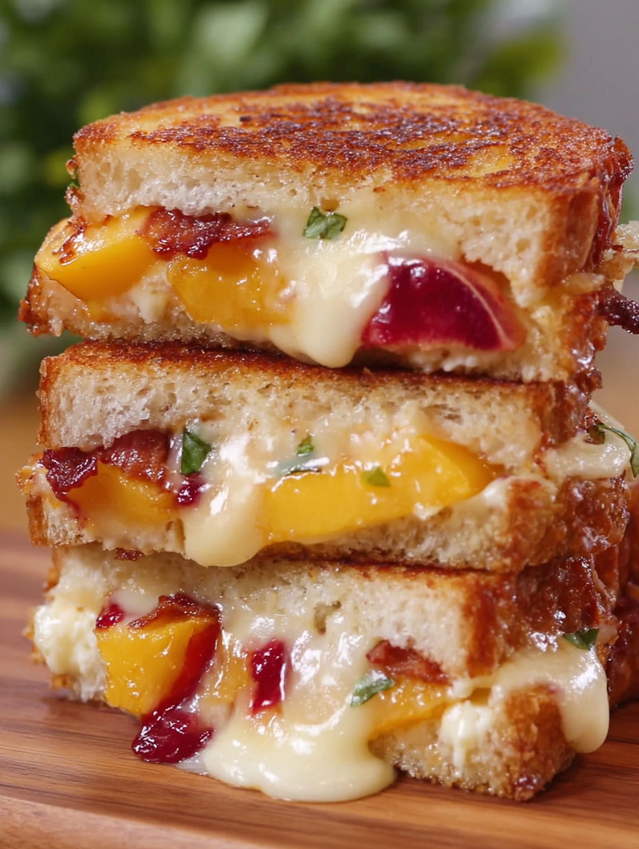 A stack of three honey peach white cheddar sandwiches.