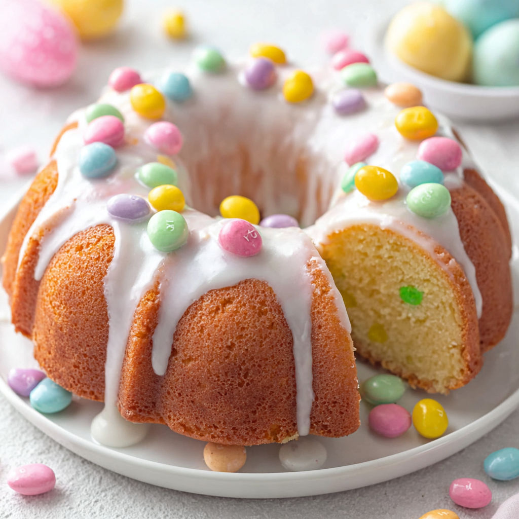 A cake with a white frosting and colorful sprinkles.