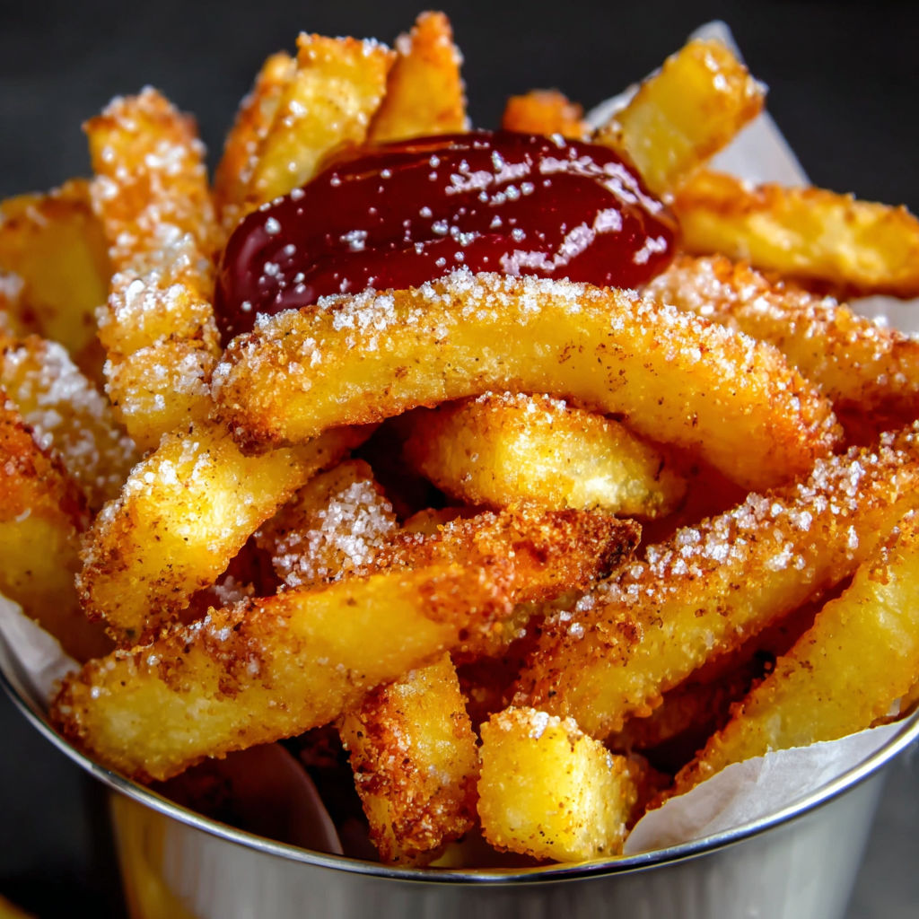 A bowl of crispy air fryer apple fries.