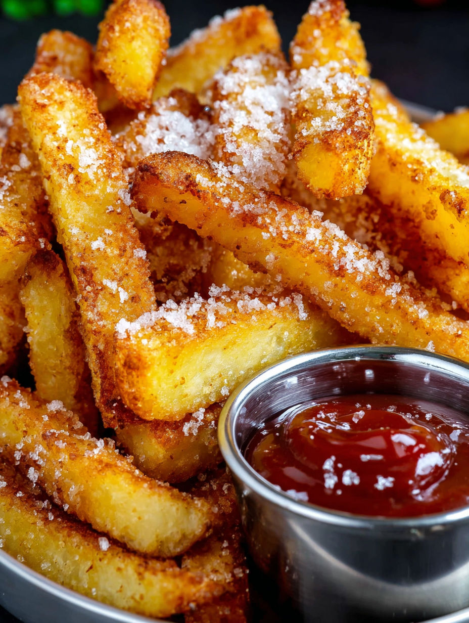A bowl of crispy air fryer apple fries.