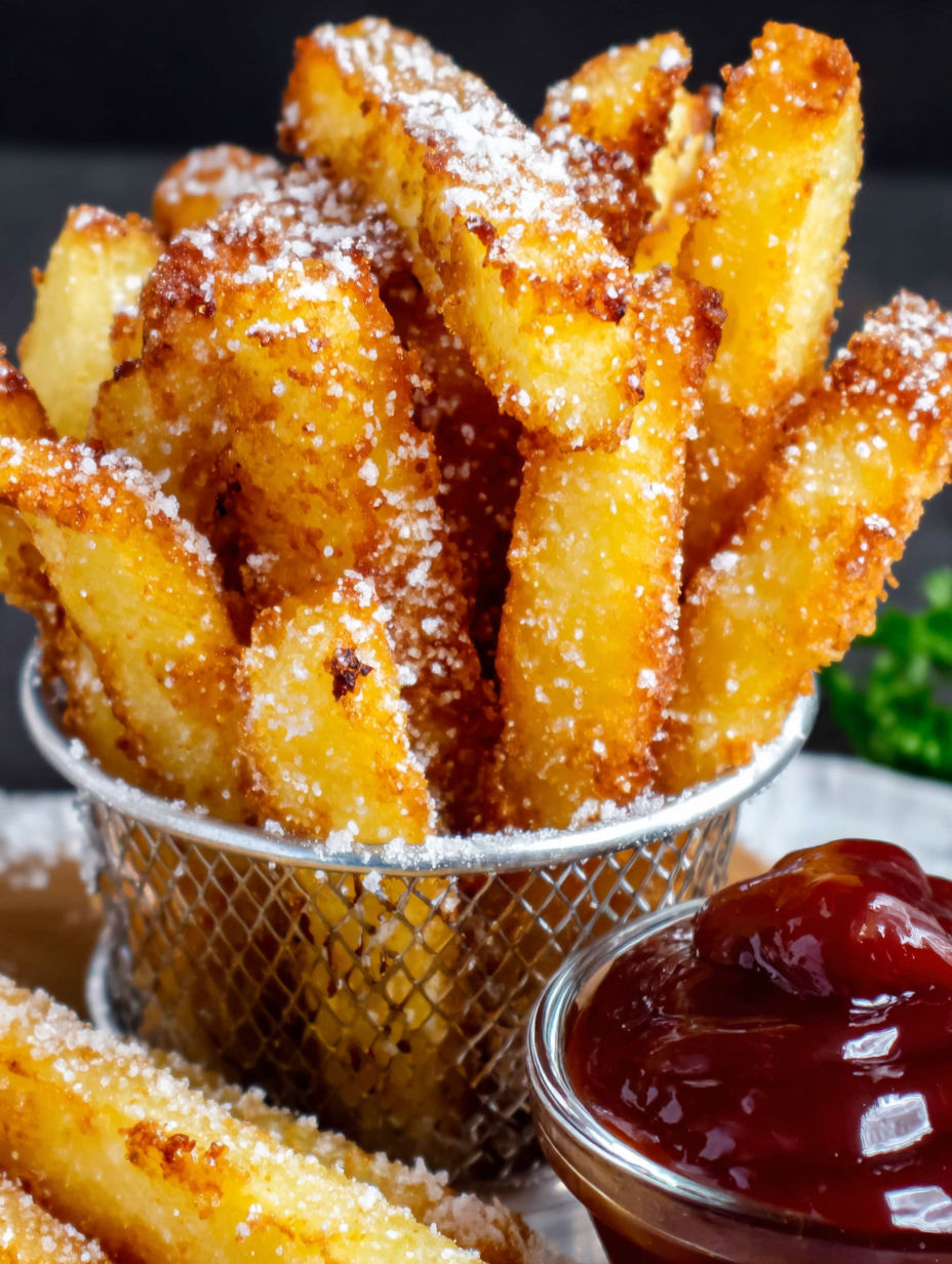 A bowl of crispy air fryer apple fries.