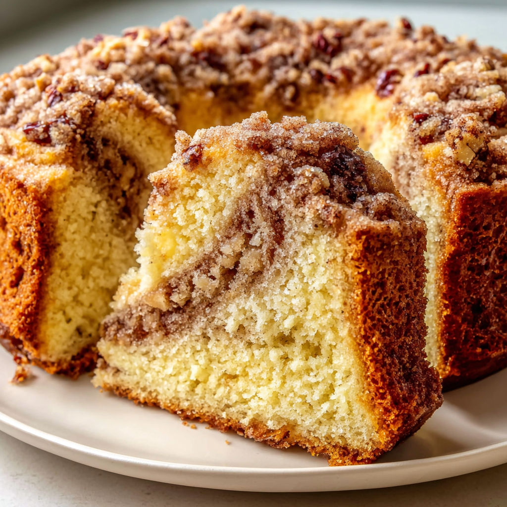 A slice of sour cream coffee cake.