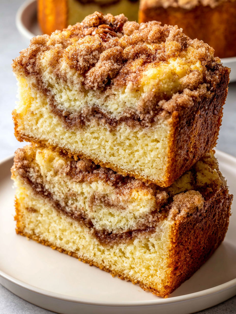 A slice of sour cream coffee cake.