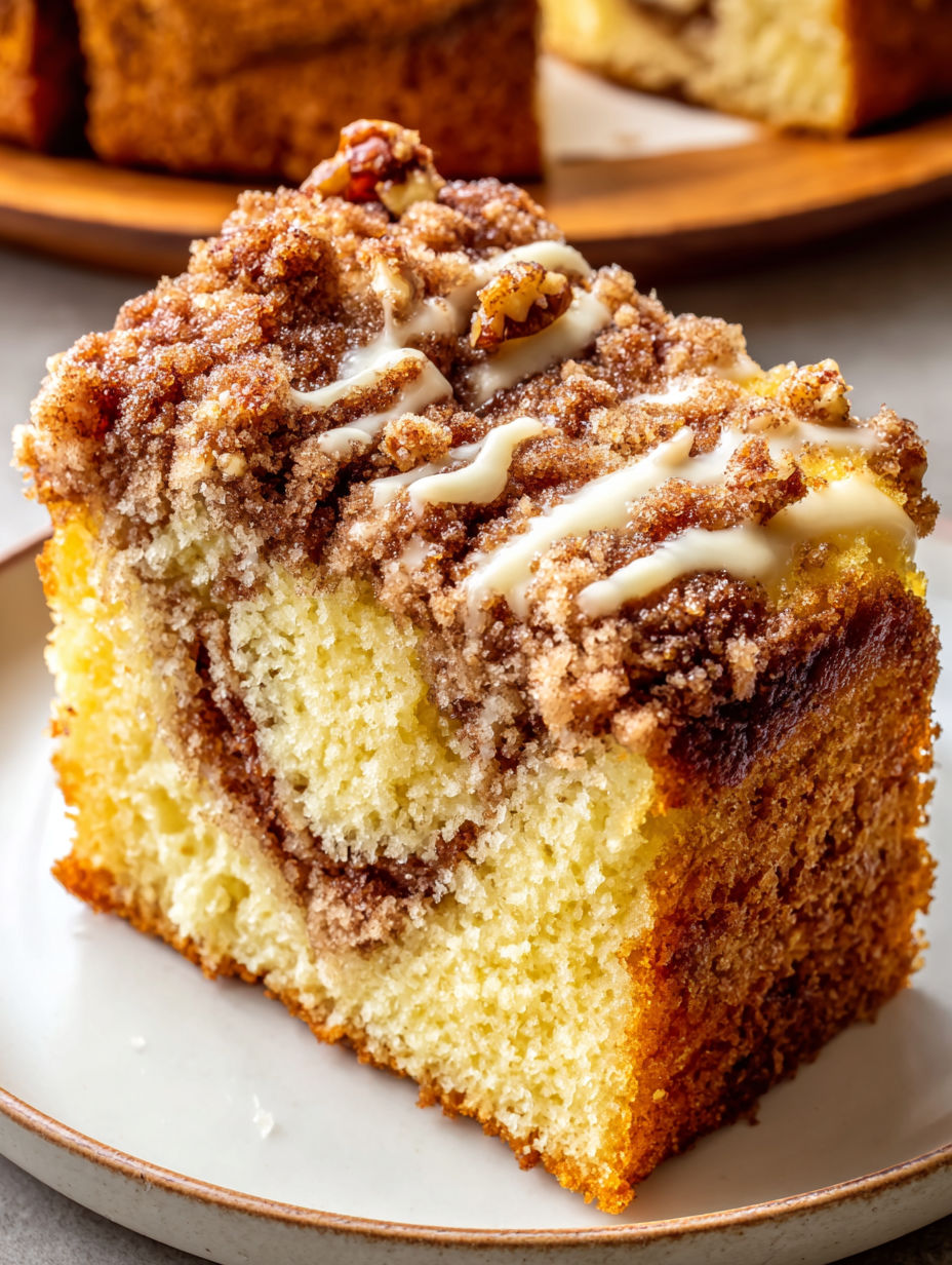 A slice of sour cream coffee cake.