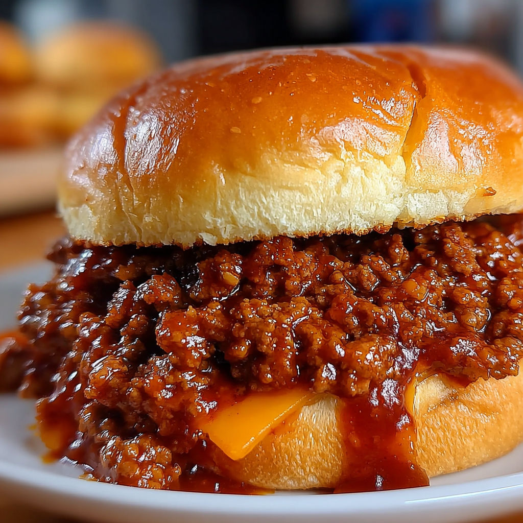 A sloppy joe sandwich with BBQ sauce.