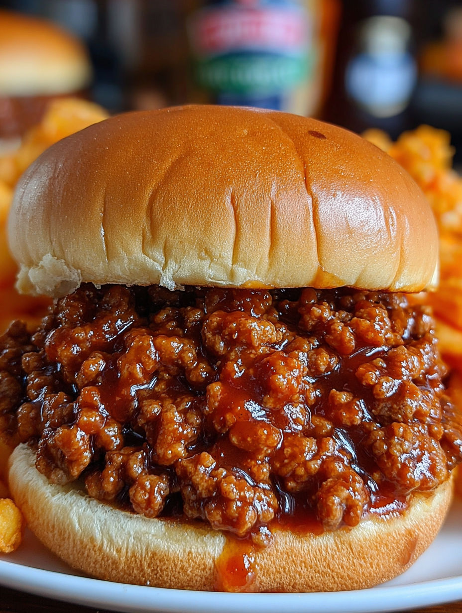 A sloppy joe sandwich with BBQ sauce.