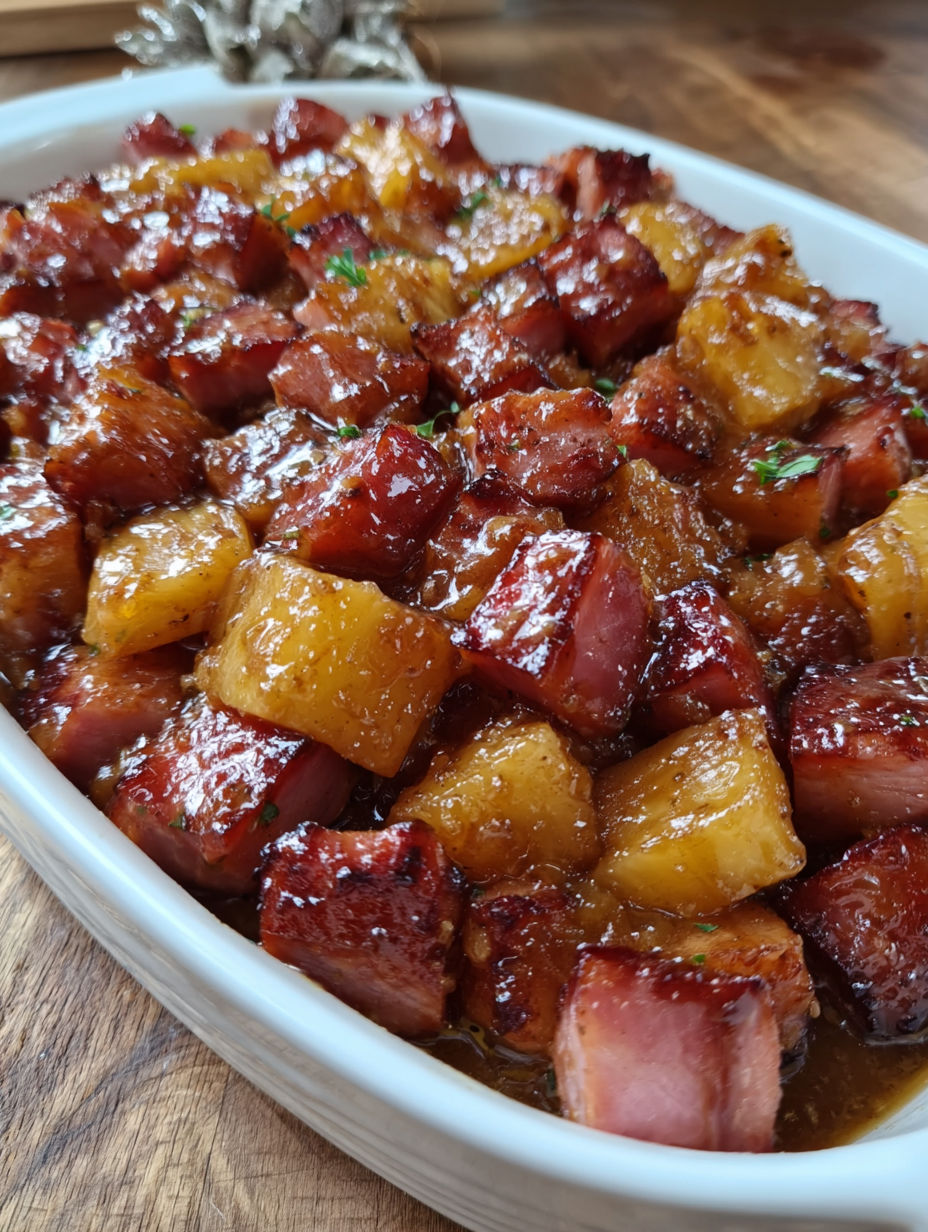 A close up of a delicious looking ham bake.