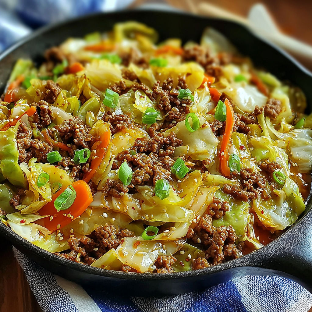 A delicious stir fry with beef and cabbage.
